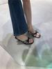 French sandals women's shoes 2024 new summer niche temperament bow strap open-toed cat heel sandals