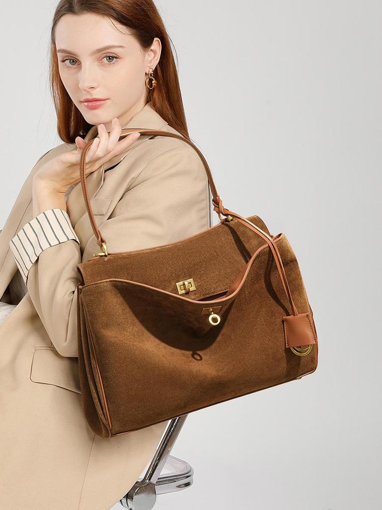 Rodeo Women's Suede Leather Underarm Tote: Premium Commuter Bag with High-End Design and Large Capacity.
