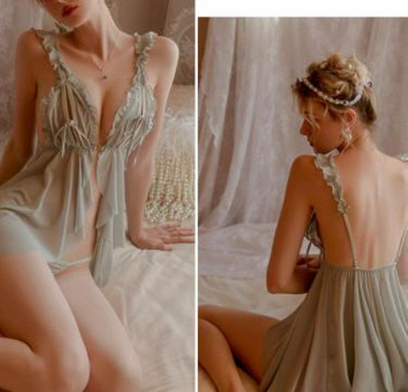 Seductive Women's See-Through Nightgown with Chest Slit and Hollow Out Design