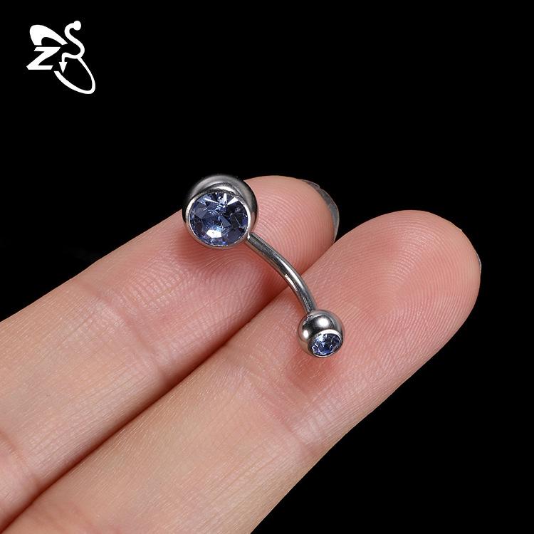 Cross-Border Titanium Steel Zircon Belly Button Ring Set with Double-Headed Design