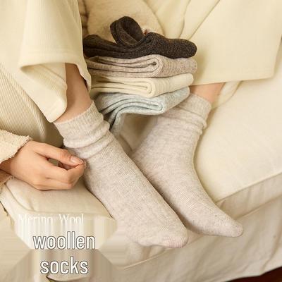 Shu'an Women's Mid-Calf Wool Socks: Antibacterial, Thick, Warm, Knit for Autumn/Winter