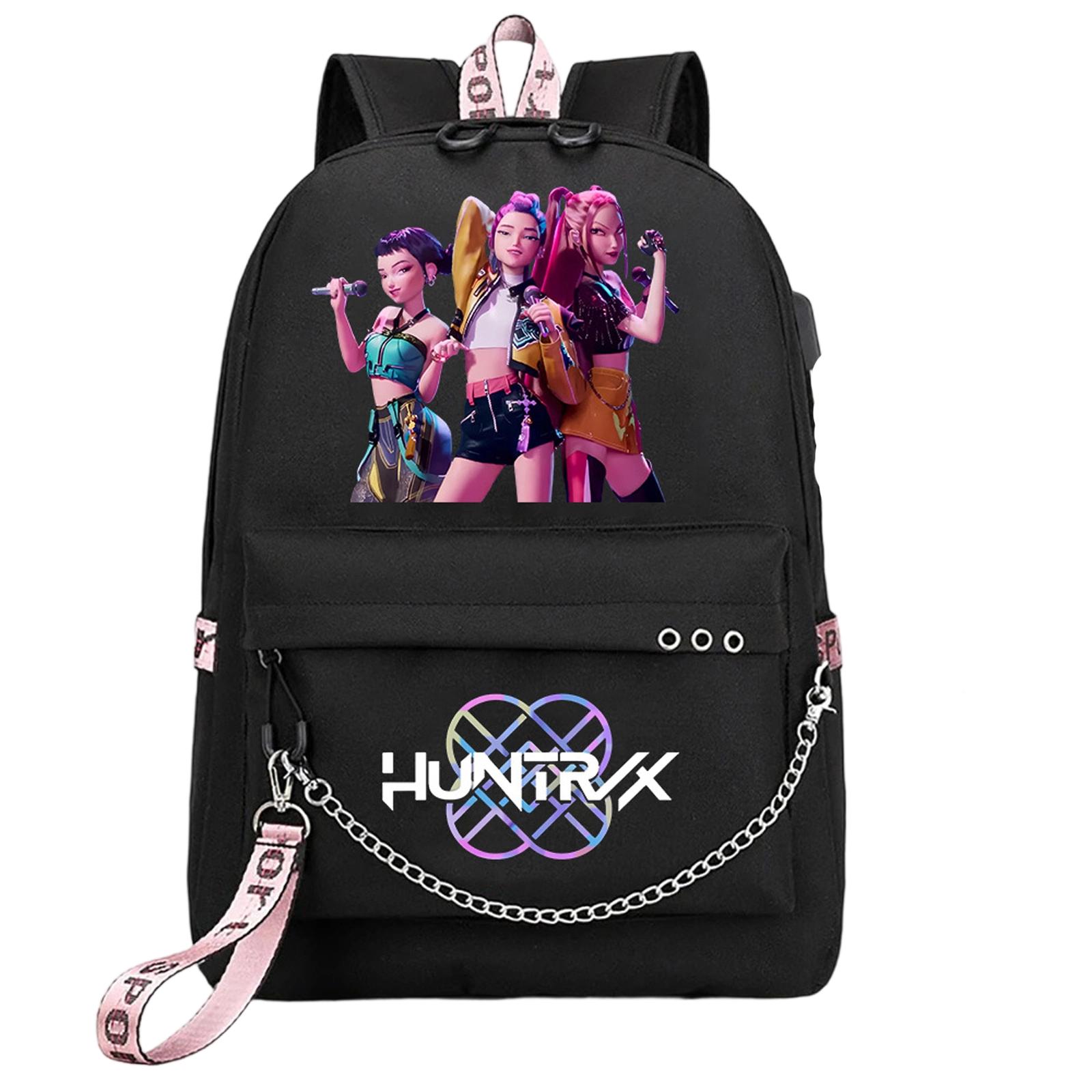Witch  Girl Group Print Student Backpack Iron Chain Trendy Backpack USB Backpack One Size