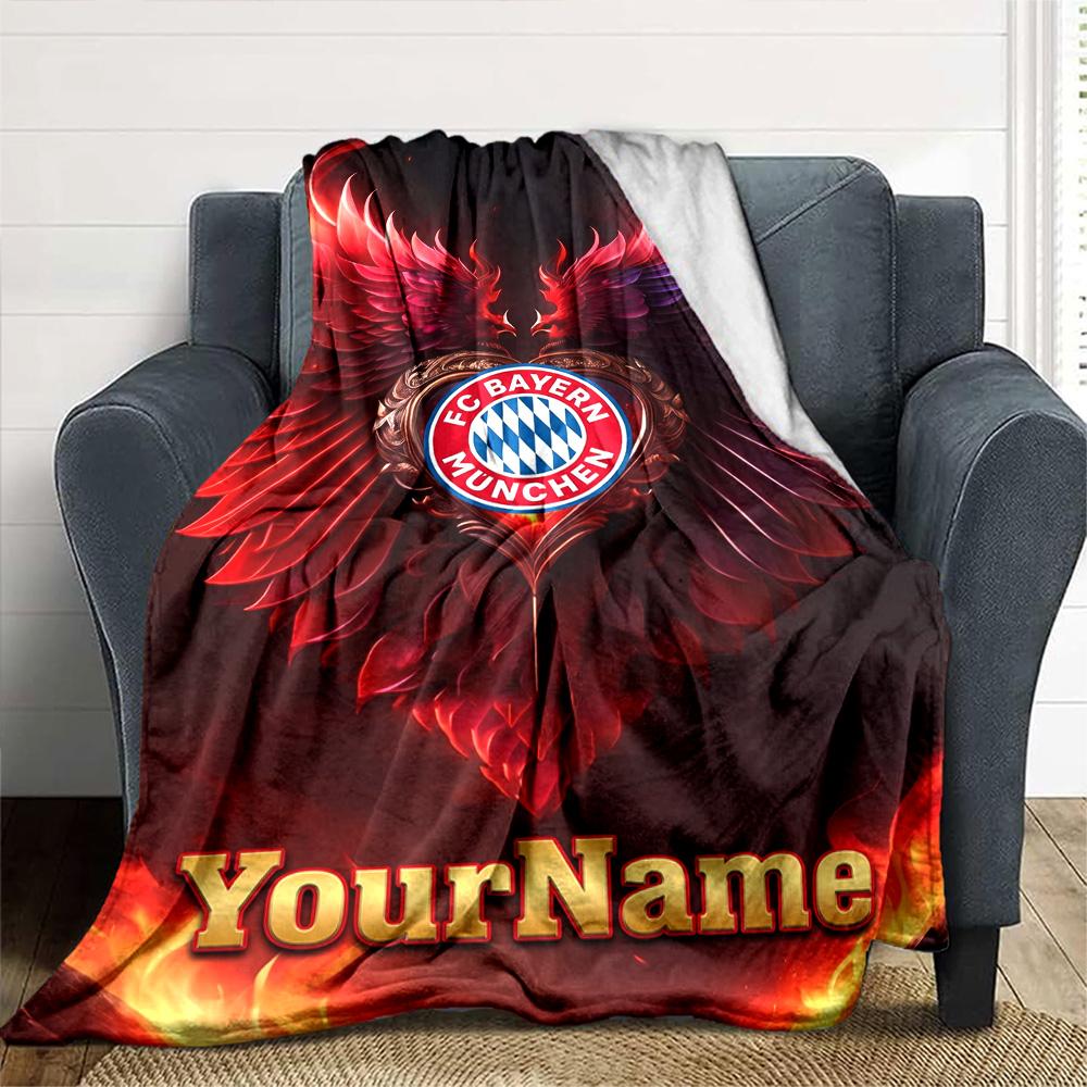 Bayern Munich Personalized Text Blanket Multi-purpose Customizable Blanket Soft Warm Cozy for Nap Bed Office Picnics Four Seasons Universal