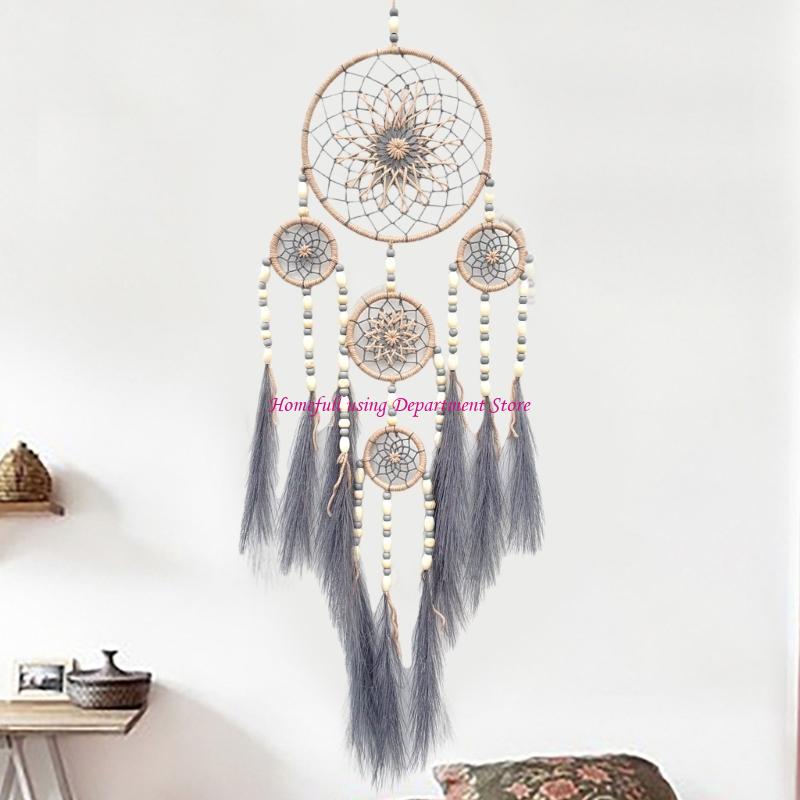  Elegant Macrames Dreamcatchers with Pampas Grass and Wooden Beads Wall Hanging Ornament for Living Room Bedroom Decors