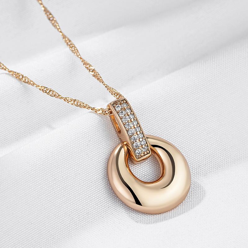 Fashion Glossy Geometry Round Pendant Necklace For Women Full Natural Zircon With  Rose Gold Color Daily Fine Jewelry