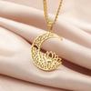 Hollow Out Crescent Lotus Necklace Stainless Steel Men's and Women's Yoga Lotus Pendant Buddhist Amulet Halloween Jewelry Gift