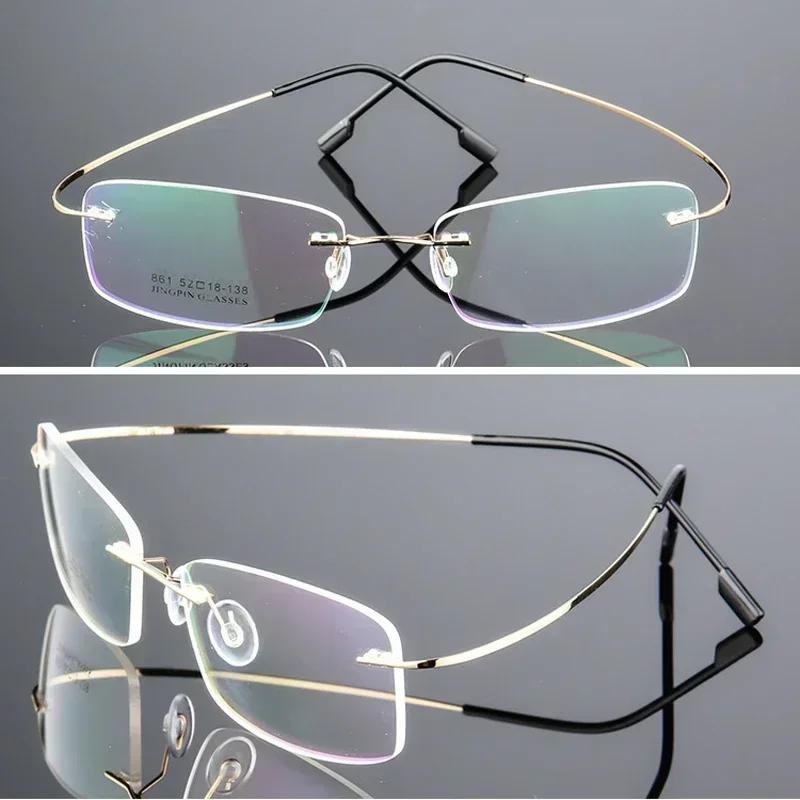 Ultralight Frameless Eyeglasses Titanium Alloy TR90 Glasses Frame Men High Quality Super Stretch Metal Temple Eyeglasses Frame