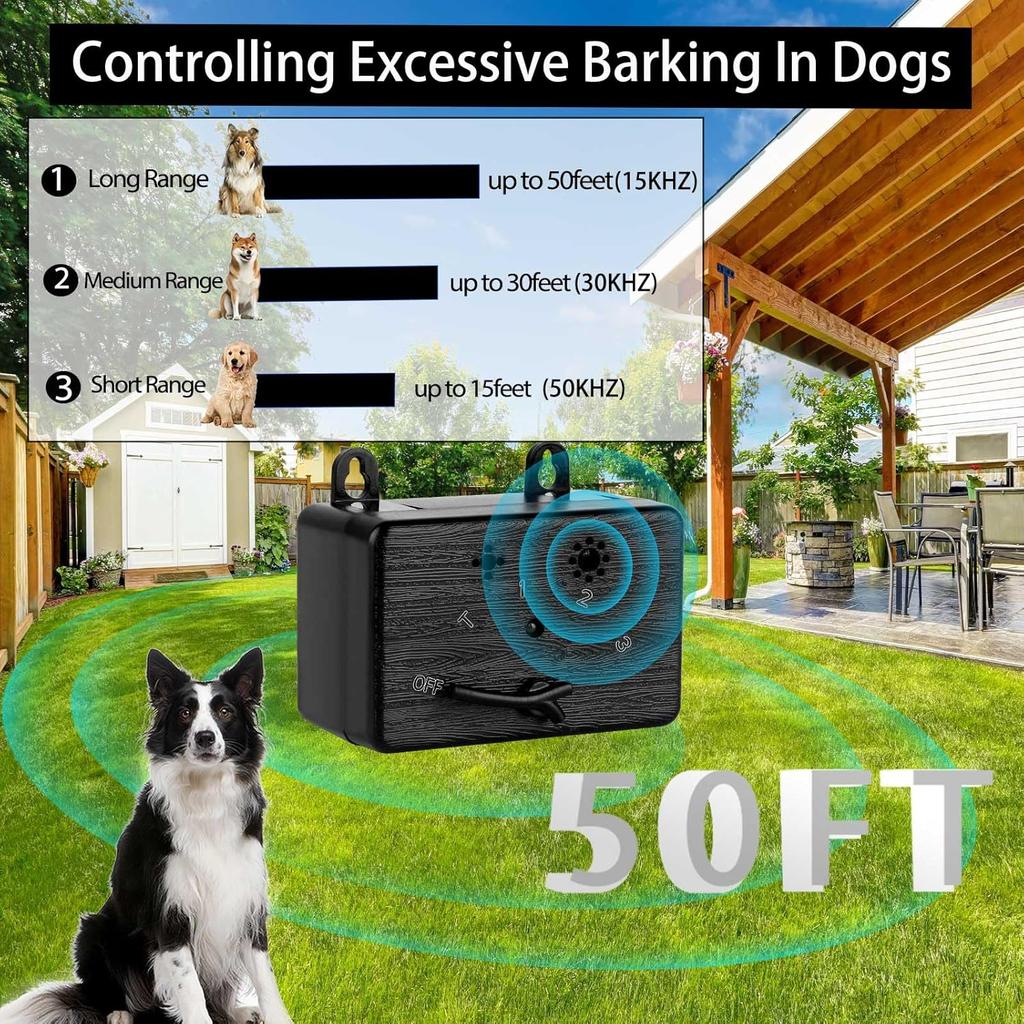 Long Range 50ft Anti Barking Devices 3 Modes Universal Bark Box 270° Coverage Portable Cat Snake Repellent Tool Outdoor Indoor