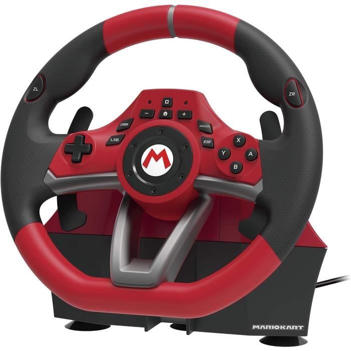 Volant de course mario kart racing wheel pro deluxe - hori - nintendo switch, pc - pédales - rouge