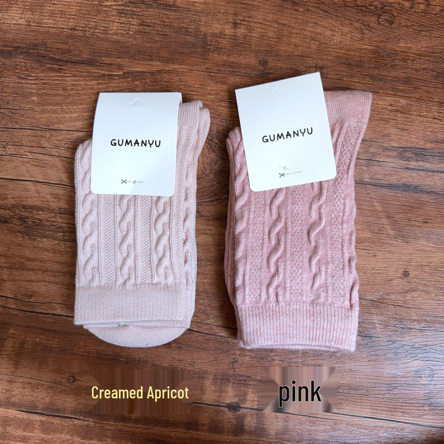 

Женские толстые шерстяные носки до середины икры с кабельным узором - Модная осенне-зимняя теплота, Японский ретро милый корейский стиль, Дизайн со сборками. One Size розовый