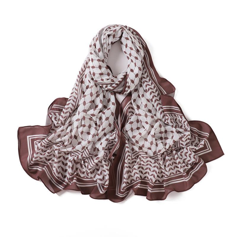 Headscarf Pearl Chiffon Printed Scarf Desert Long Scarf Sunscreen Silk Scarf