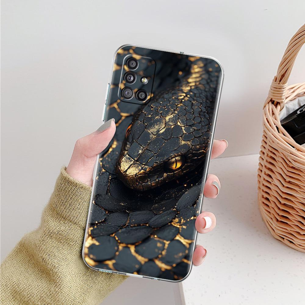 Phone Case For Samsung A15 A13 A35 A55 A51 A71 A41 A31 A21S A03S A05 A17 A23 A25 A33 A53 A73 5G A07 4G Cover Blossom Pink Snake