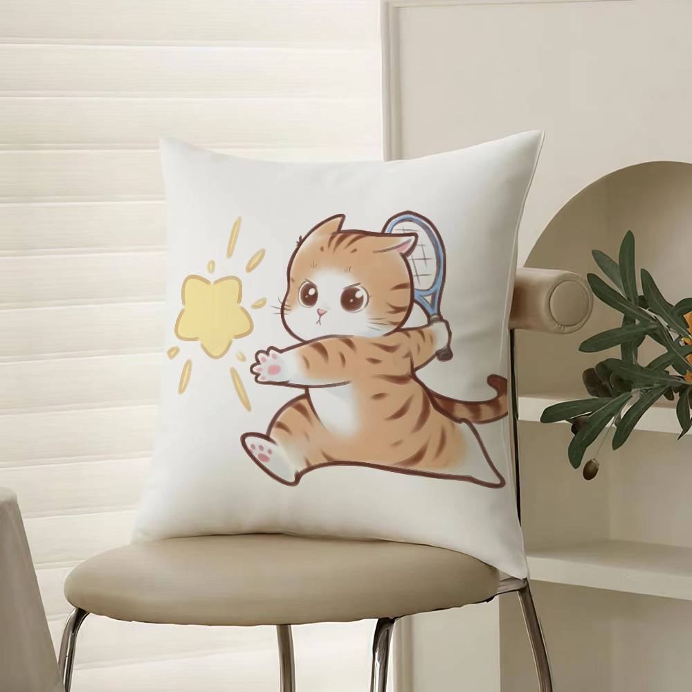 Cute Cat Athlete Childlike Heart Pillow Case Comfort Sofa Bed Silky Elegant Invisible Zipper Decorative Cushion Cover