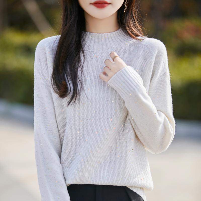 Damski sweter kaszmirowy Qinghe Cashmere 30% kaszmir 70% wełna Jesień i Zima Kaszmirowy pulower Miękki i ciepły