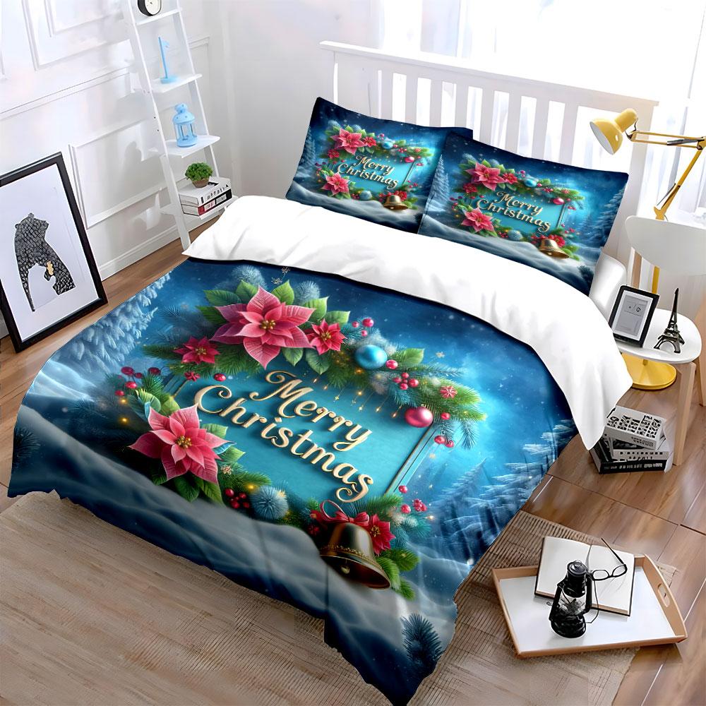 Christmas Poinsettia Decoration Bedding Duvet Cover Set Duvet Cover Pillowcases (1*Duvet Cover 2*Pillowcases, Without Duvet Insert)