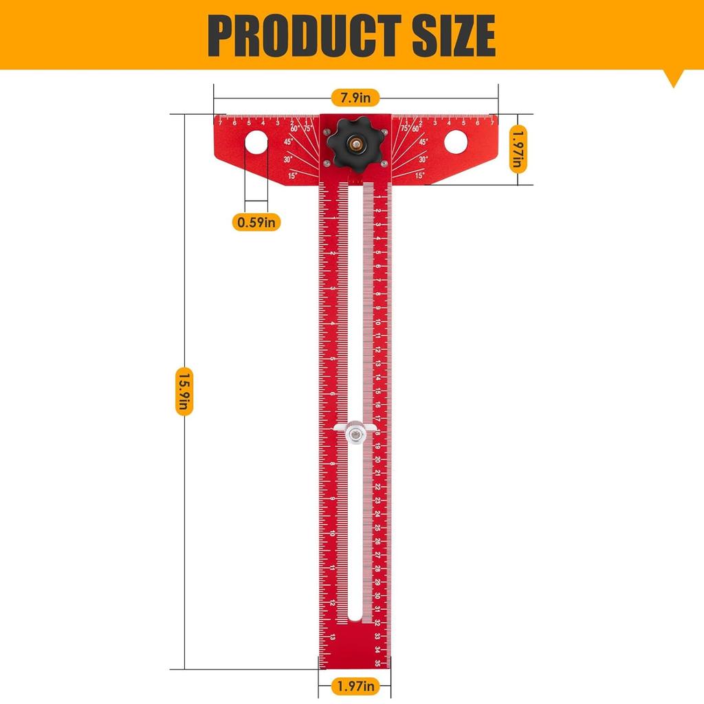 Woodworking Scriber Marking Line Ruler T Type Woodworking Ruler 16 inch Layout and Measuring Tools Precision Marking T-Ruler Positioning