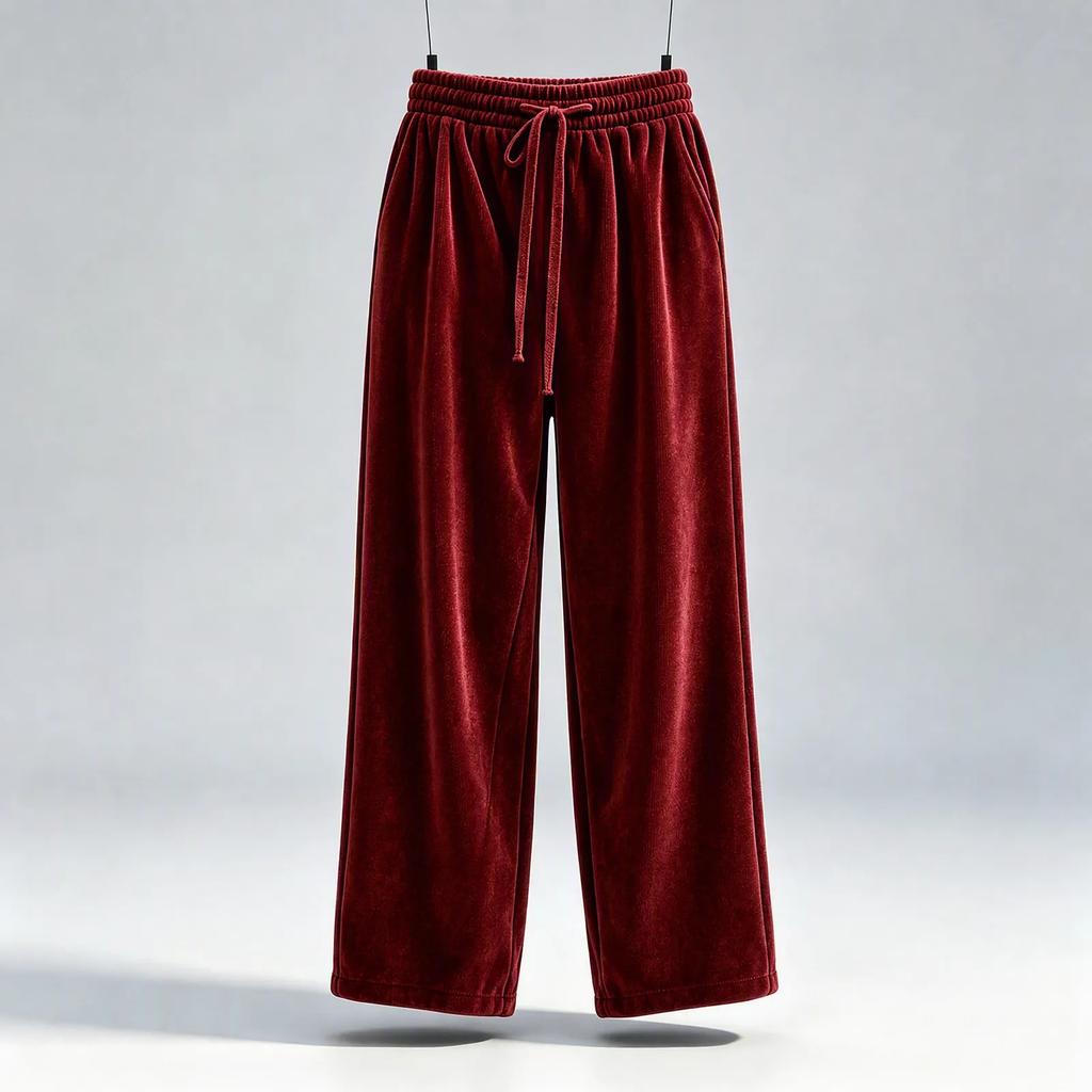 Women's Fashion High Waist Pants, Korean Velvet Casual Long Trousers for Everyday Wear