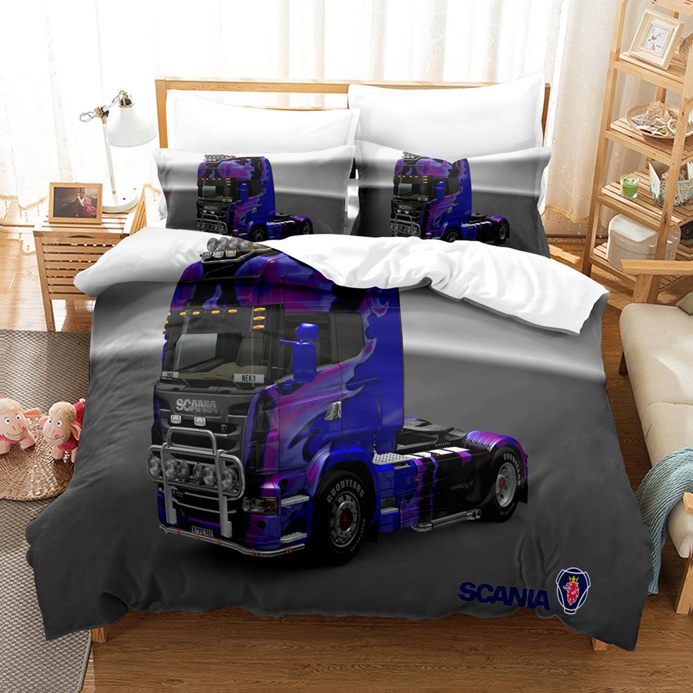 Digital Printing Three-Piece Cartoon Heavy Duty Truck Three-Piece Bedding