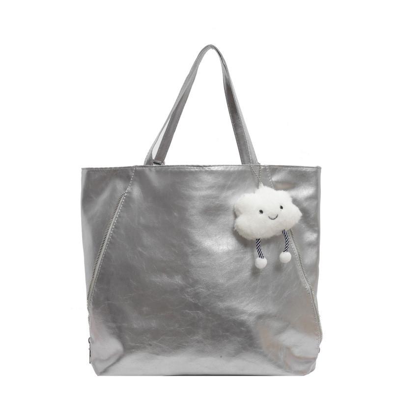 Chic Minimalist Pu Tote Bag Available In Black Beige Silver And Coffee Colors