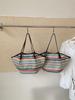 Women's Large Straw Woven Striped Tote - Single Shoulder Crossbody Bag, Casual Travel Handheld Shell Shape