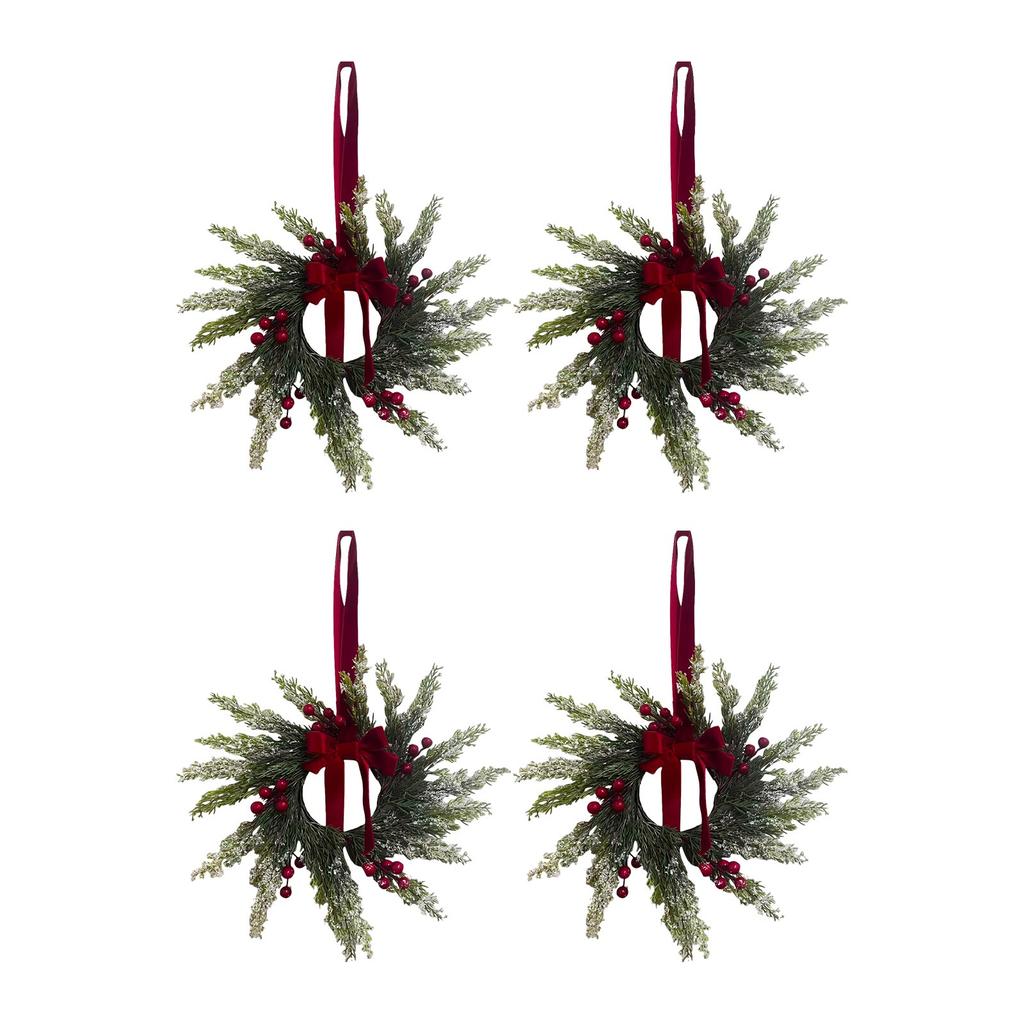 Christmas Kitchen Cabinet Wreaths With Plaid Bow Ribbon Hanging Cabinet Doors Wreaths Decorative For Kitchen Window Outdoor Indoor Holiday Decor