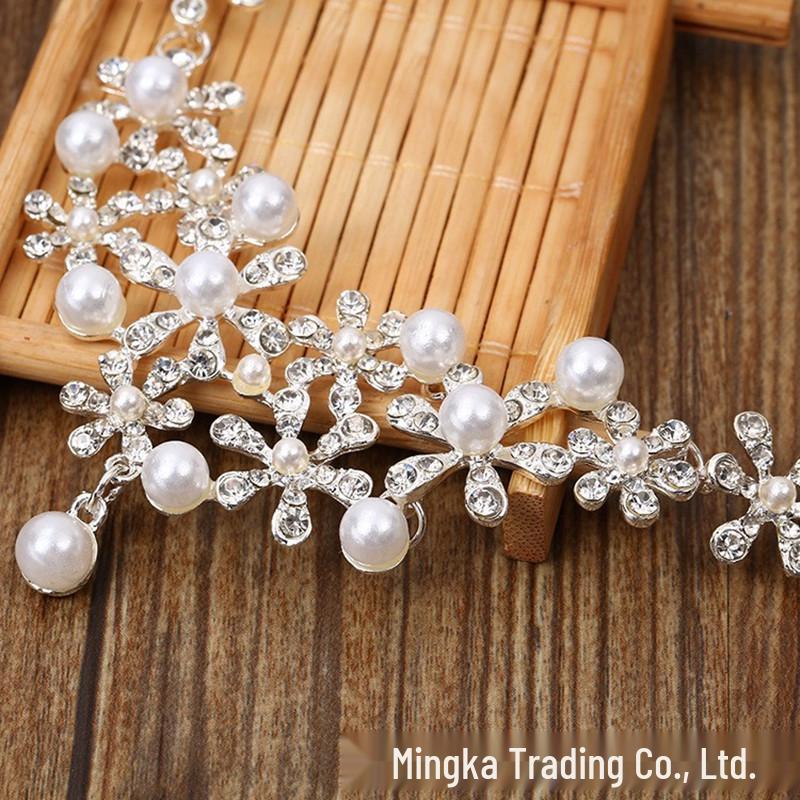 Elegant Pearl and Crystal Jewelry Set: Necklace, Earrings, & Bracelet for Brides