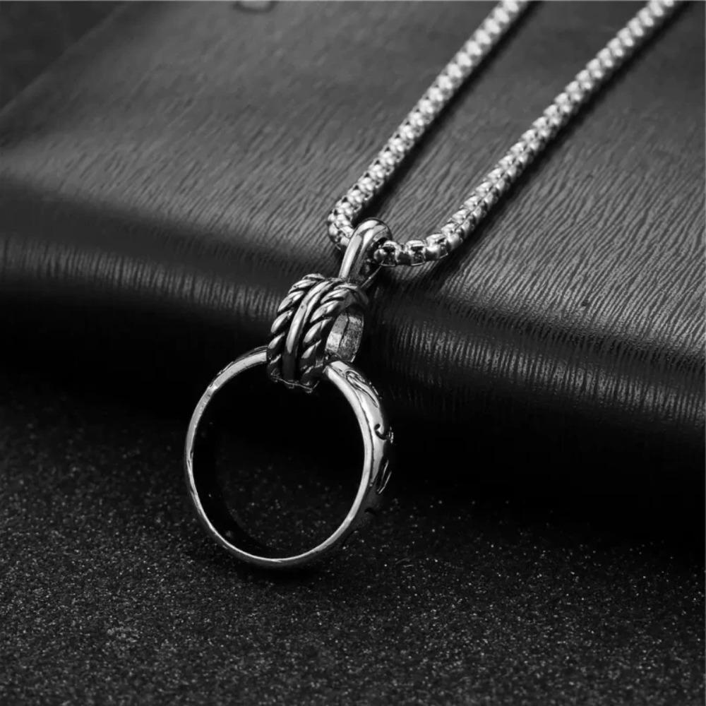 New Carved Double-ring Pendant Stainless Steel Necklace Ring Street Retro Personality Party Necklace Unisex