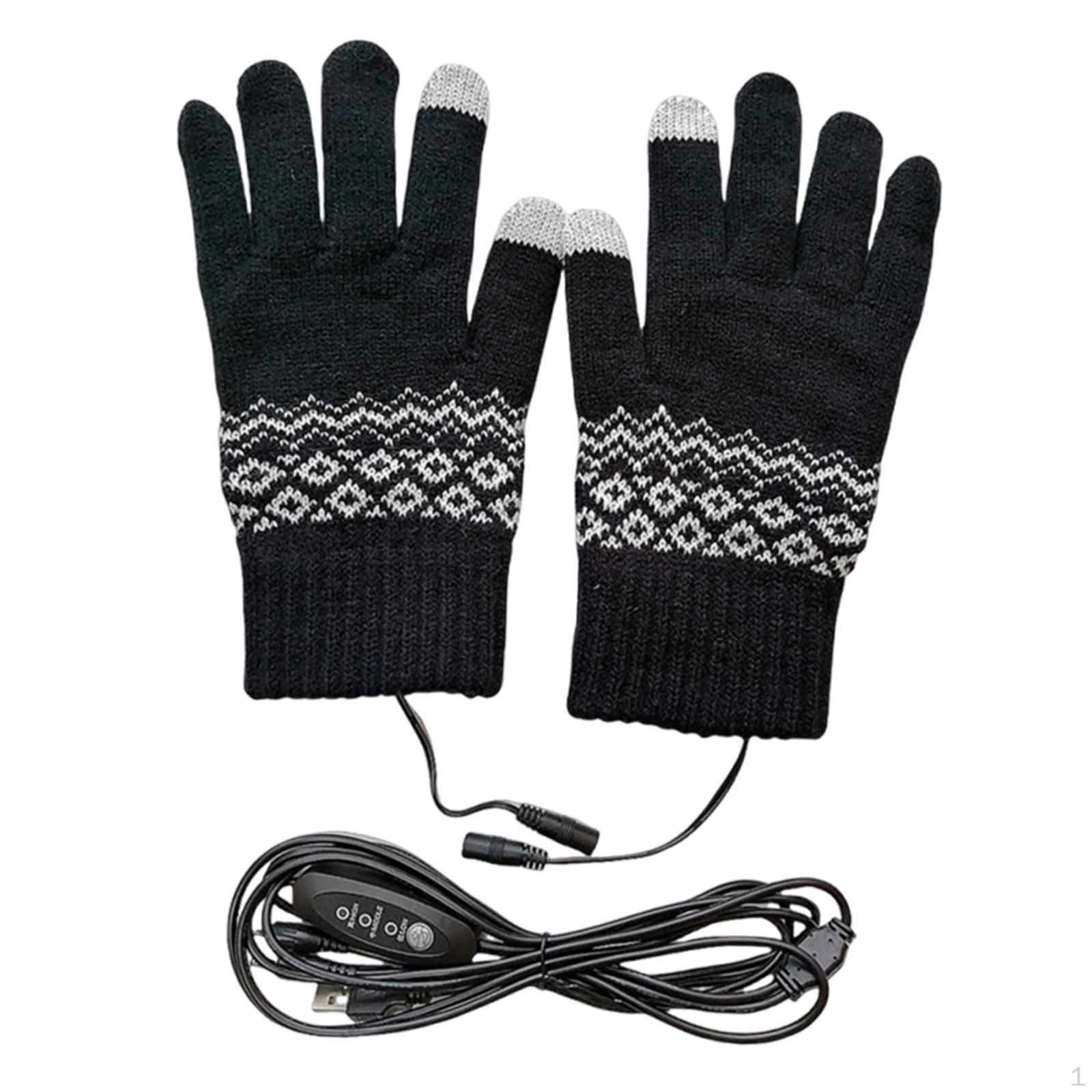 

USB Heated Gloves Electric Hand Warmers Knitted Thermal Touchscreen Adjustable Temperature Elastic чёрный