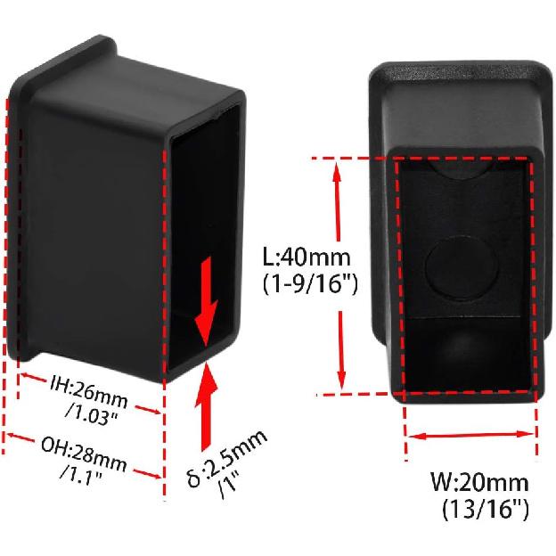 Flyshop 8Pcs Rectangle Chair Leg Caps Non-Scratch PVC Chair Leg Floor Protectors Furniture Table Covers, 13/16" x 1-9/16", 20mm x 40mm