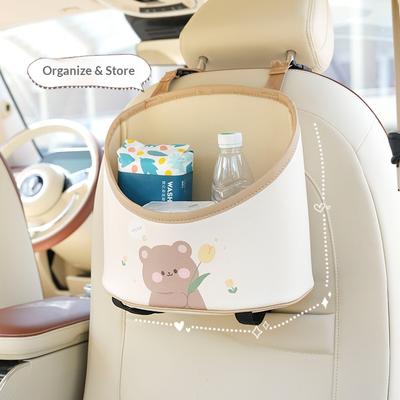 High Quality Car Storage Bucket Leather Organizer Hanging Cartoon Rabbit Multifunctional Trash Bin Made In China
