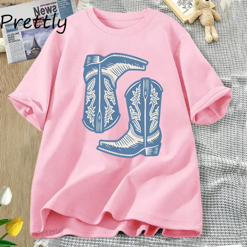 Vintage Western TShirts Cowboy Boots T Shirt Womens Western Cowgirl Trendy Graphic Tee Country Vintage Oversize Cotton Tees