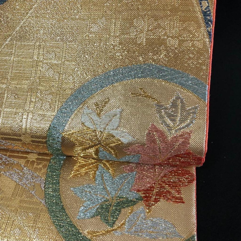 Used SO-623 Fukuro obi 6 pieces, pure silk, chrysanthemum, bellflower, autumn leaves, standing flower, plum, arabesque, gold and silver thread,