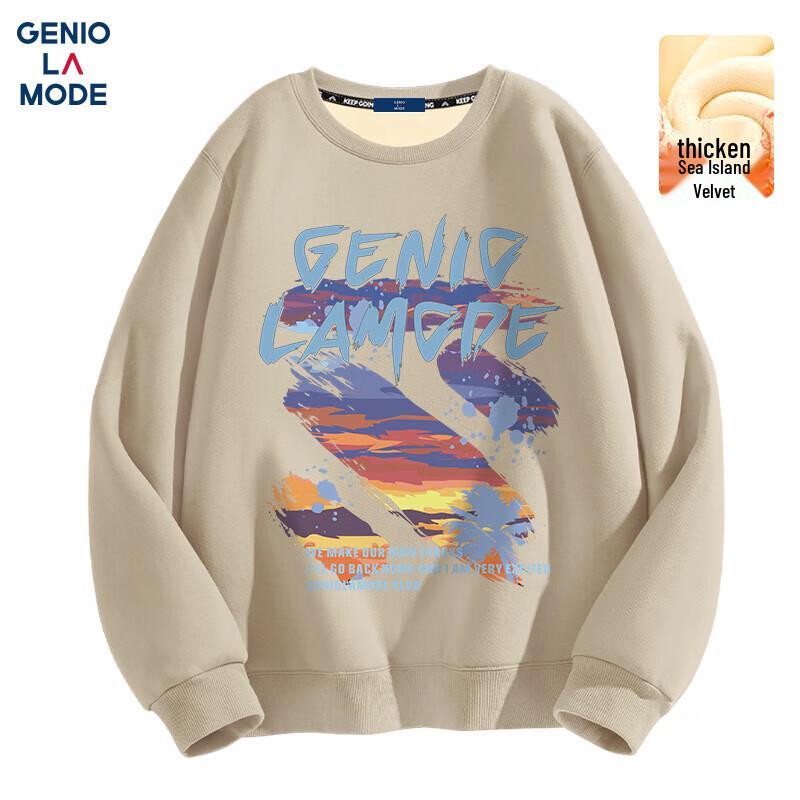 GENIOLAMODE Men's Letter Print Round Neck Sweatshirt