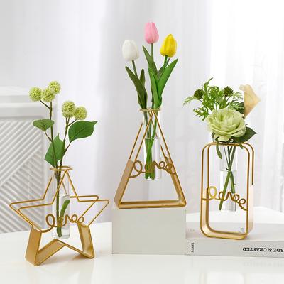 Nordic Gold Vase Hydroponic Home Decorations Modern Glass Dried Flower Pot Ornament Small Vases Room Decor Interior Accessories