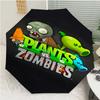 Plants Vs. Zombies Print Automatic Umbrella, 8 Rib Iron Frame, Plastic Handle, Suitable for Outdoor Travel &Daily , Ideal Gift