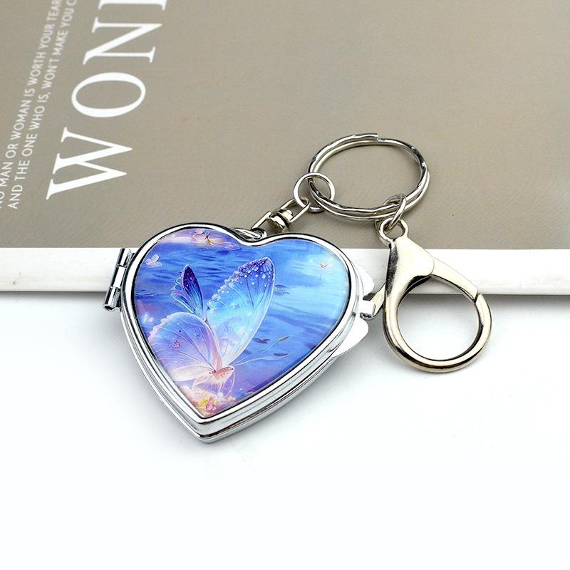 Mini Heart-Shaped Double-Sided Mirror Keychain - Portable Metal Pendant Gift