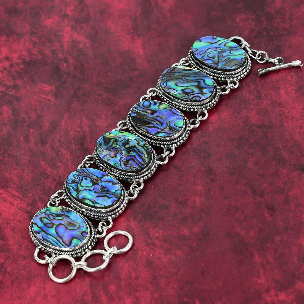 Abalone Shell 925 Solid Sterling Silver Bracelet Jewelry, Handmade Bracelet Jewelry, Dazzling Gemstone Jewelry Gift For Sister