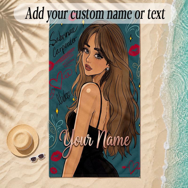 Beach TowelSabrina Carpenter Custom Name Text Personalized Soft Towel for Beach Pool Indoor Home Decor Gift