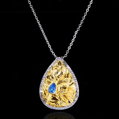 Relief Two Color Fashionable and Elegant Sapphire Pendant Four Season Collarbone Necklace for Women