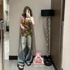 Women's Vintage High Waist Wide Leg Blue Denim Jeans - Retro Wash, Loose Floor-Length Style