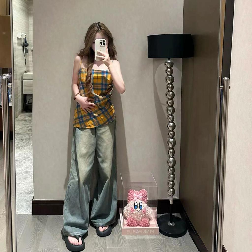 Women's Vintage High Waist Wide Leg Blue Denim Jeans - Retro Wash, Loose Floor-Length Style