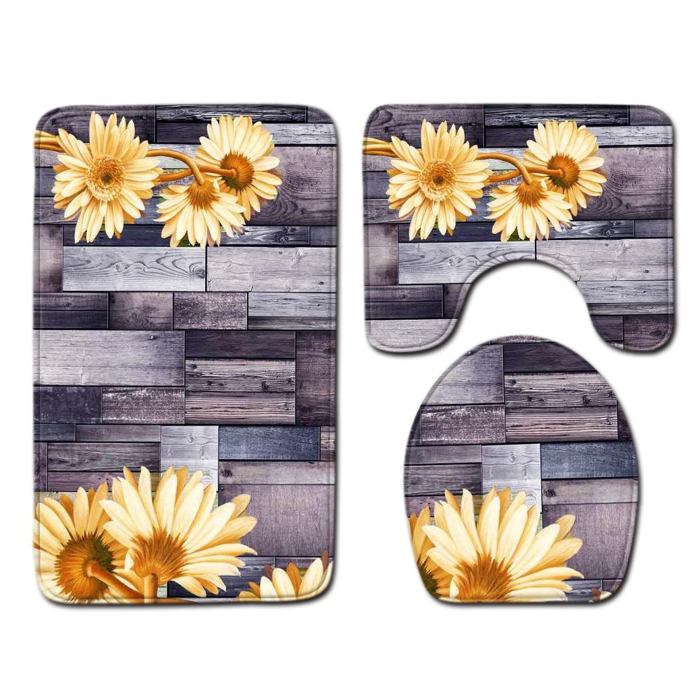 Rose Floor Mat Bathroom Mat Toilet Three-Piece Set