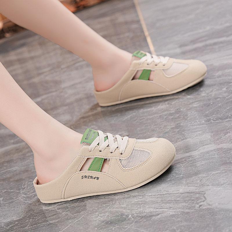 Summer new soft bottom half slippers ins retro flat bottom inner bag head slippers K