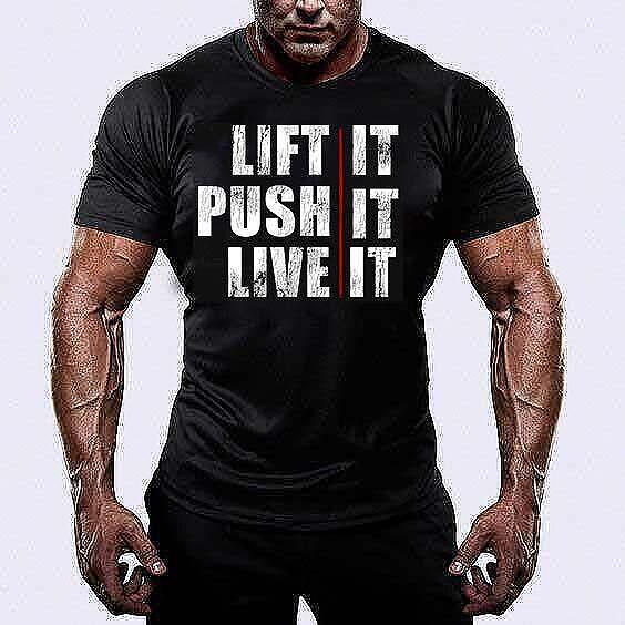 

Text Typography Black Cotton TShirt Casual Sporty Style Men Fitness Muscle Shirt Lift Push Live It Design - Men s Summer Cott... 5XL різнокольоровий