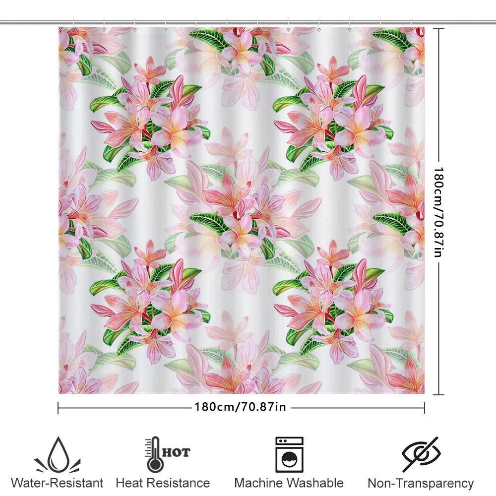 Vintage Floral Shower Curtain Pink Lilies With Green Leaves For Bathroom Decorations Waterproof Fabric Bathroom Curtains With