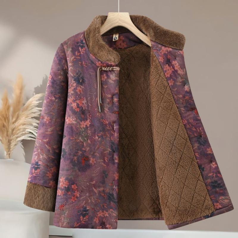 Winter clothing velvet padded jacket women's new thickened thermal cotton clothes old lady sweater