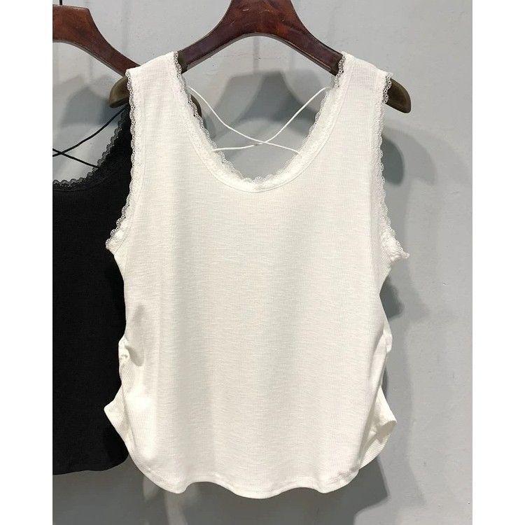 

Modal Cotton Lace Trim Camisole for Women - Plus Size, Sleeveless Top for Spring and Summer. M (40-50 kg) білий
