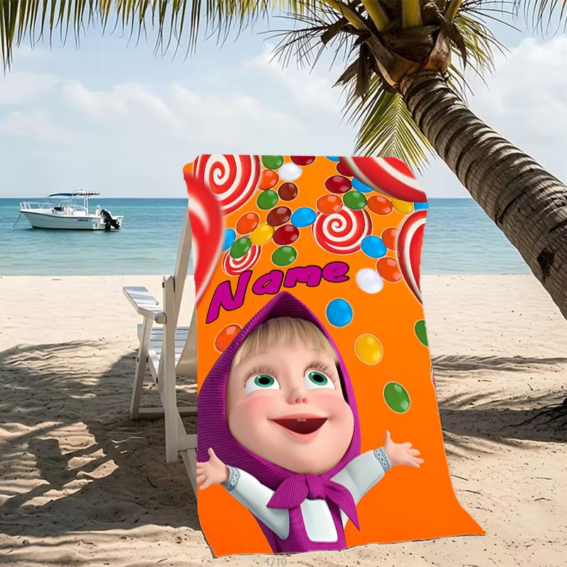 Customizable personalized beach towels Masha and the Bear themed designs.Suitable for the beach, yoga, sports;ideal as beach accessories