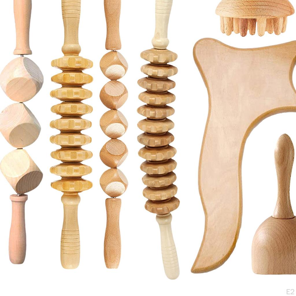7Pcs Wood Massage Tools, Manual Handheld Scraper Kit, , Wooden