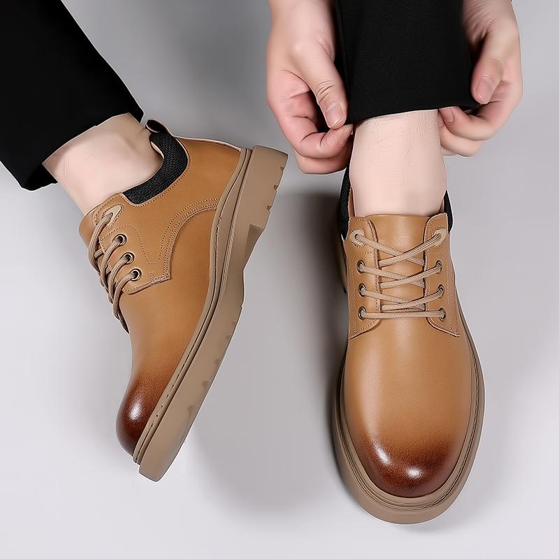 WAERTA Herrenstiefel Britische Arbeitsstiefel Low-Top Flache Herren Arbeitsschuhe Vielseitige Herren Freizeitschuhe Retro Motorrad Echtlederschuhe